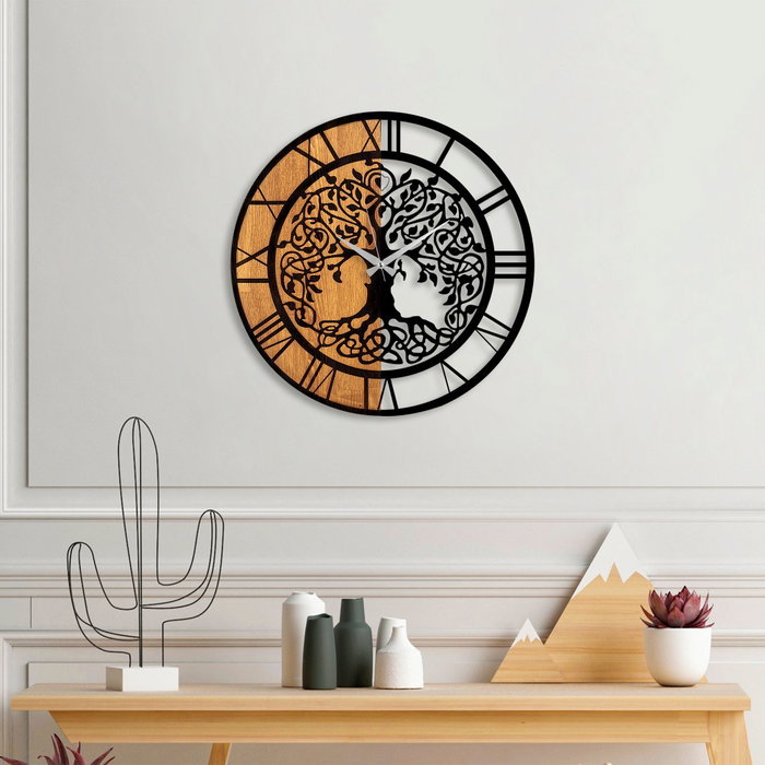Wallity Reloj de pared decorativo de madera Nogal y Negro
